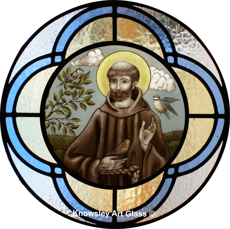 Glass roundel incorporated into a stained glass leaded light