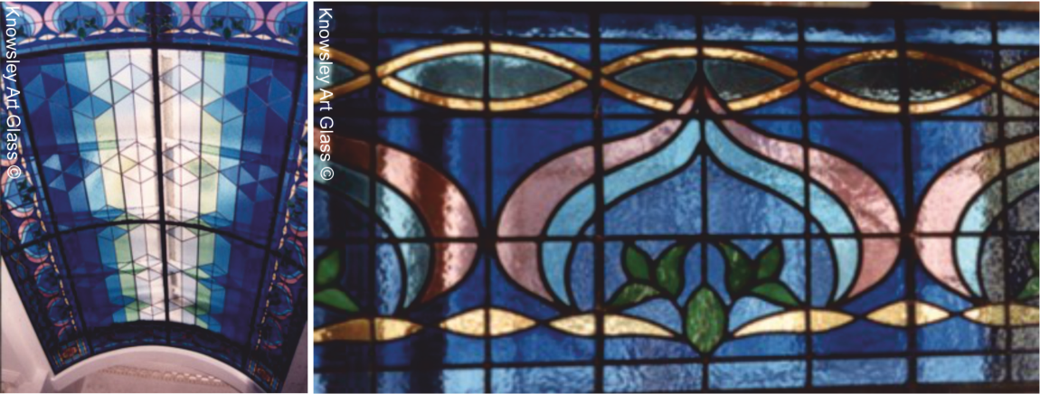 Barrel vaulted stained glass ceiling installation in London residence