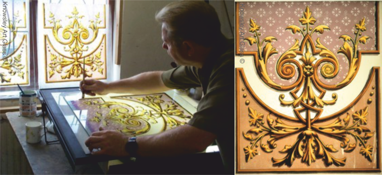 Victorian enamel stained glass panel reproduced for Pattern Arms pub in Warrington Cheshire