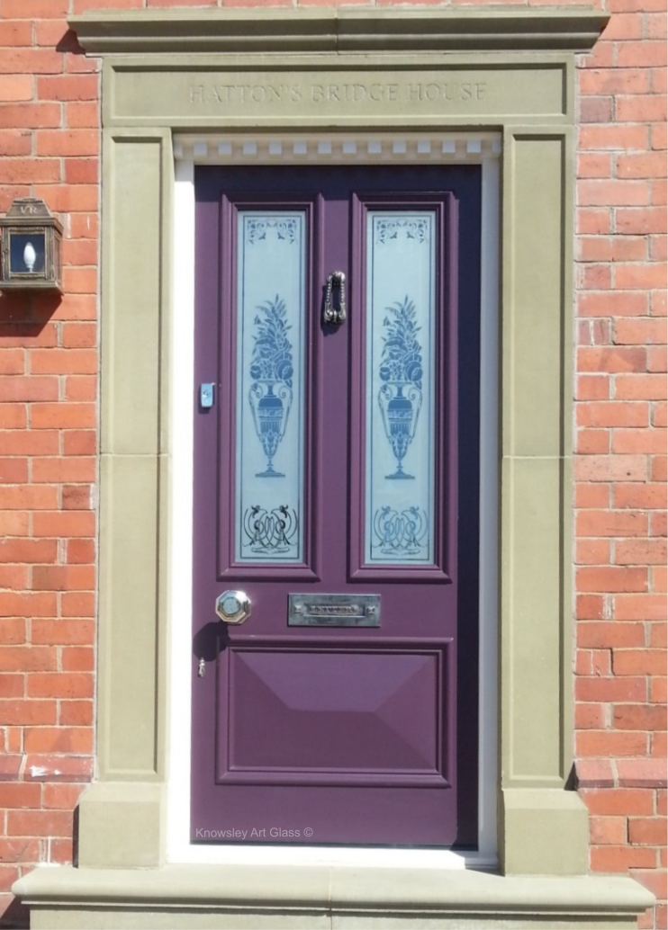 etched glass with wooden door