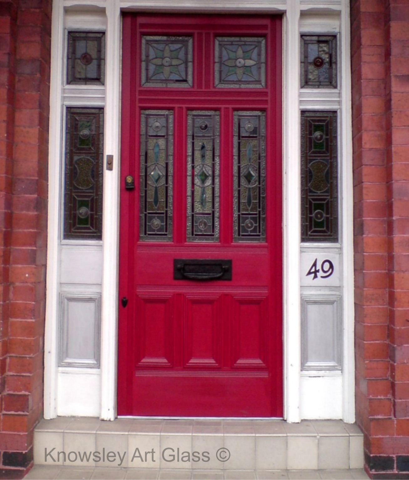 wooden front with stained glass