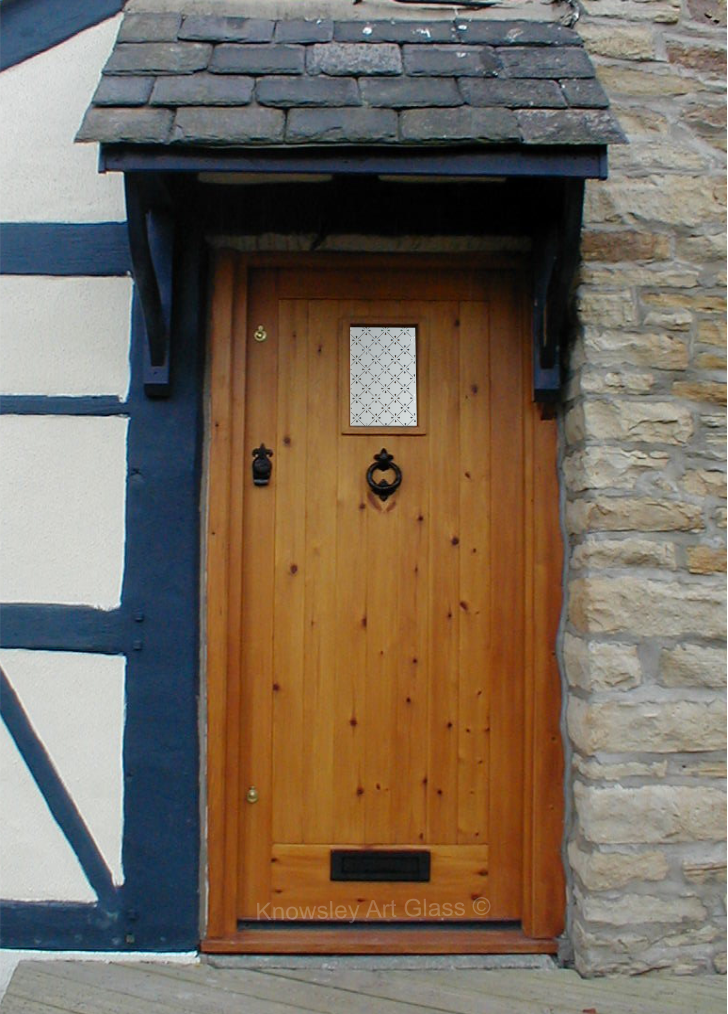 wooden door etched glass