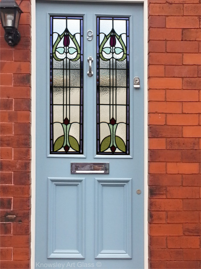 front door with stained glass